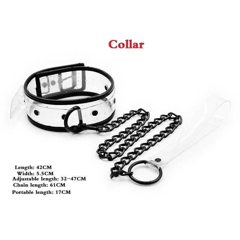 Adjustable Transparent PVC Handcuffs Ankle Cuffs Collar Neck Manacle ...